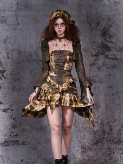 フォレストグリーンのチェック柄ハンカチヘムスカート