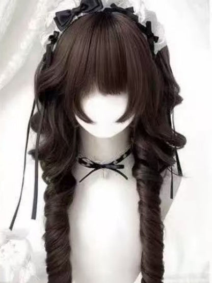 Brown Cut 60CM Hime Full Bangs with Light Curly Wig