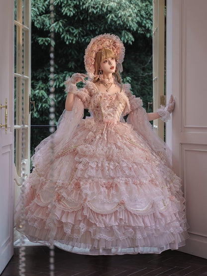 Length Wedding Floral and Lolita Gorgeous Sizes Dress Floor Chain Pink Available Hanayome Bead Plus Hime