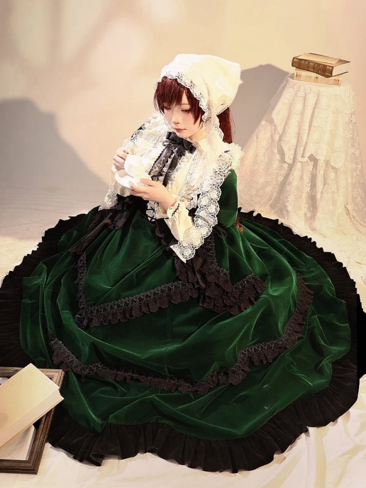 Rozen Maiden Jade Stern Grünes Samtkleid Lolita-Stil Cosplay Kostüm