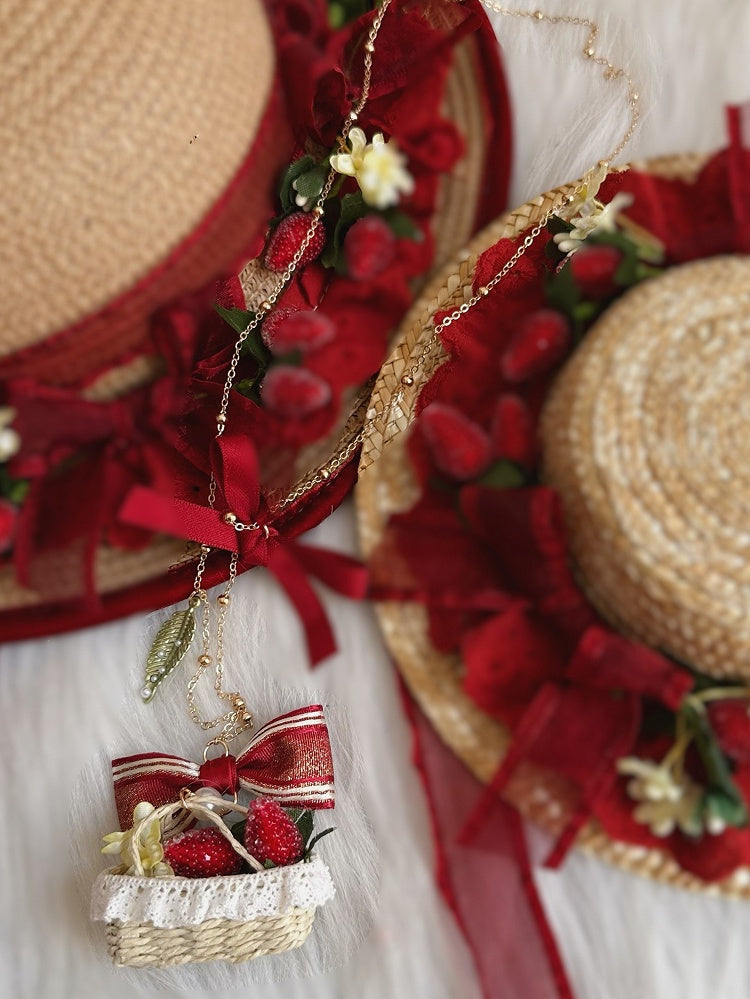 Ribbon Necklace Strawberry 2 Bow Decorations Pendant Options