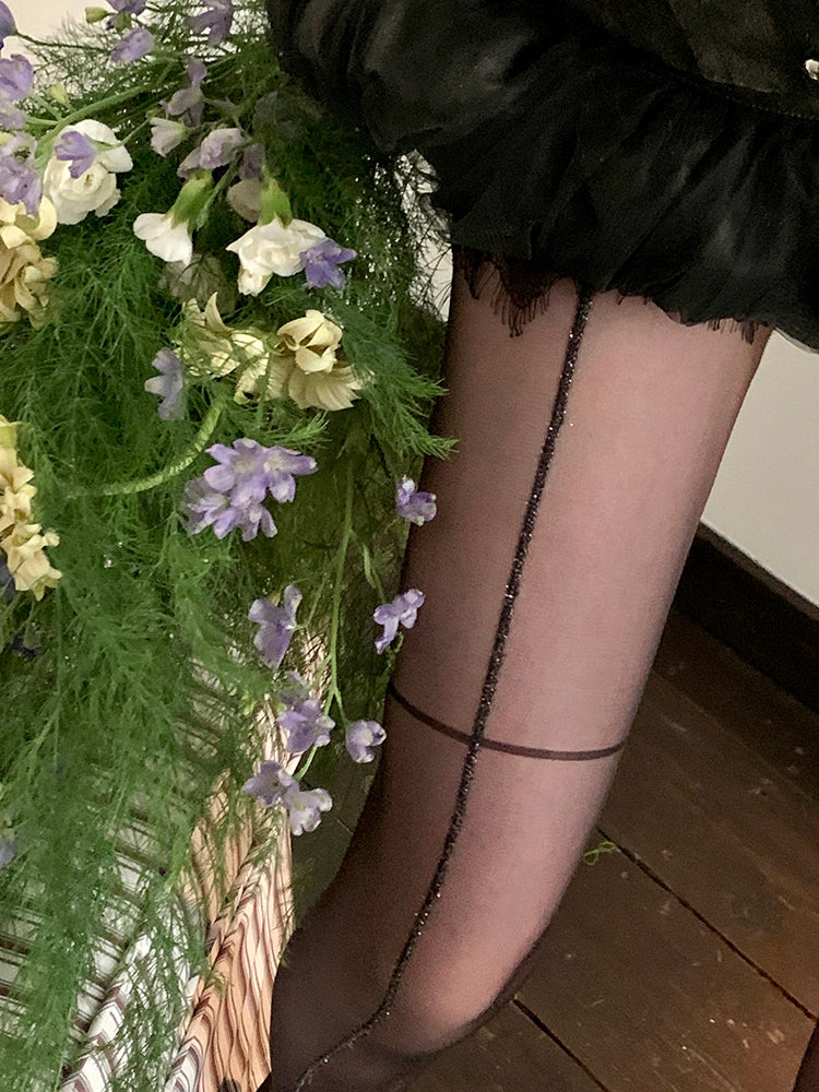 Tights Black Cross Semi-sheer Pattern