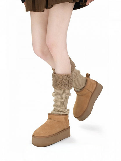 Multi-Color Knitted Leg Warmers with Plush Trim - ModaSwings
