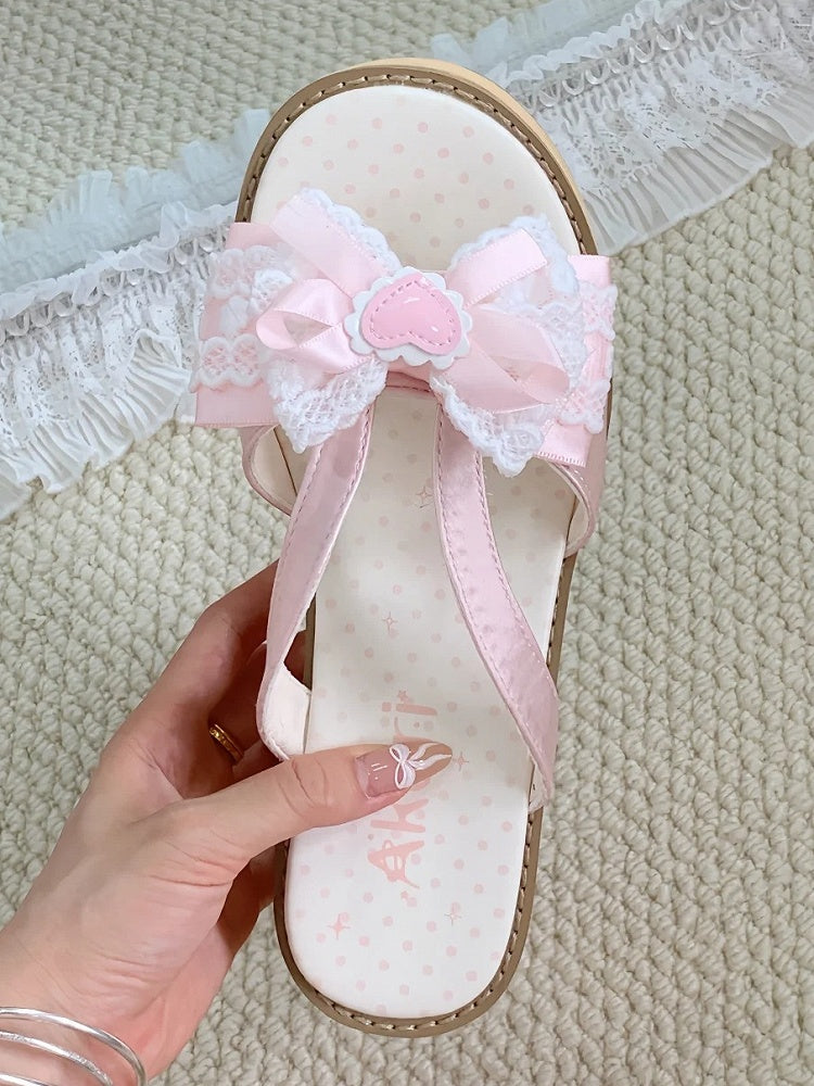 Slippers Pink Lolita Wa Heart with Applique