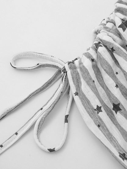 Gray Striped Star Pattern Tee with Drawstring - Languid Park