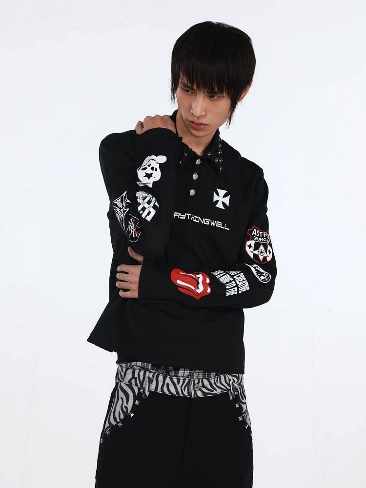 Black Rivet Polo Shirt with Graphic - DETW OnLine