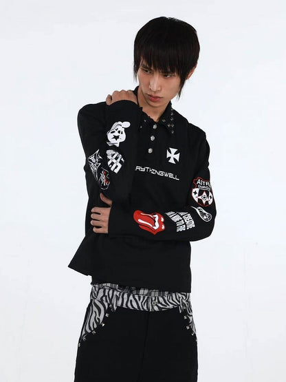 Black Rivet Polo Shirt with Graphic - DETW OnLine