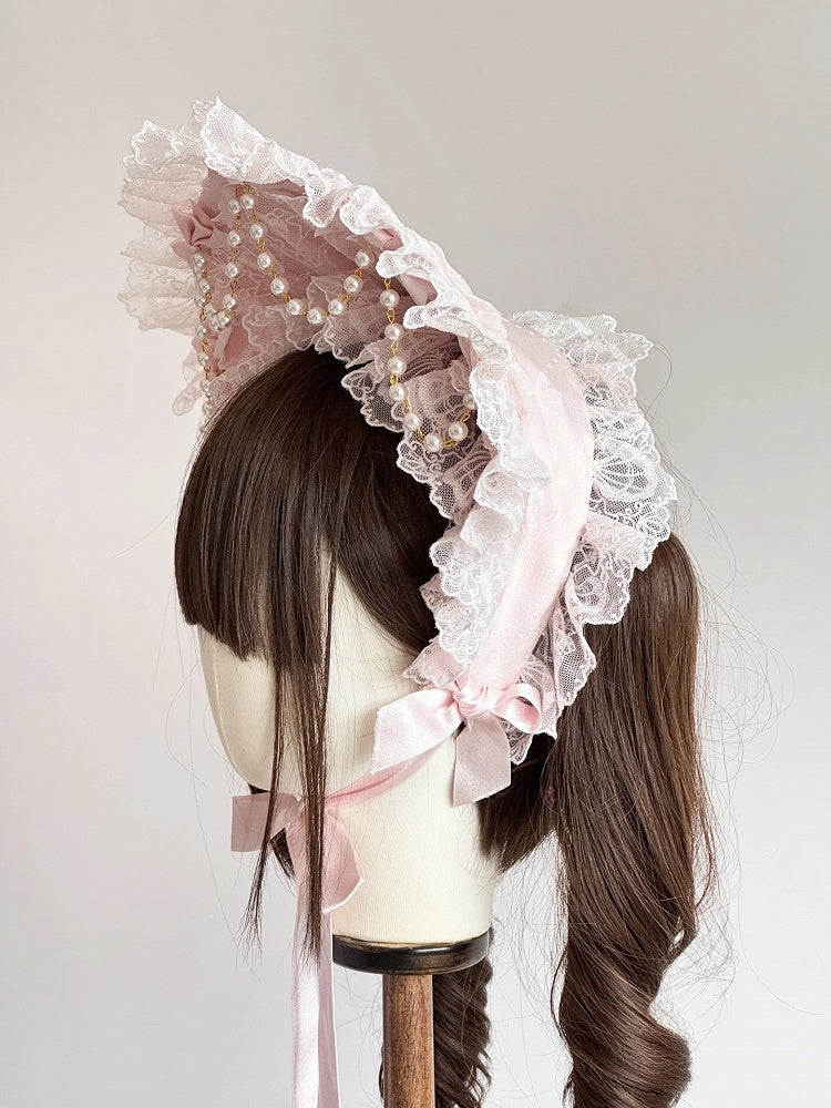 Bonnet Pearl (Lace Accents) Pink Chain Lolita Pastel