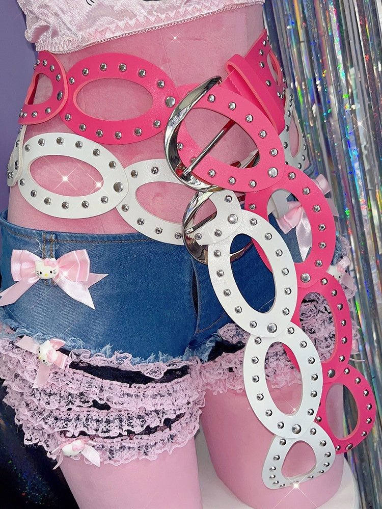 Handgelenk verzierte Gürtel mit Nieten Pink/Weiß/Schwarz