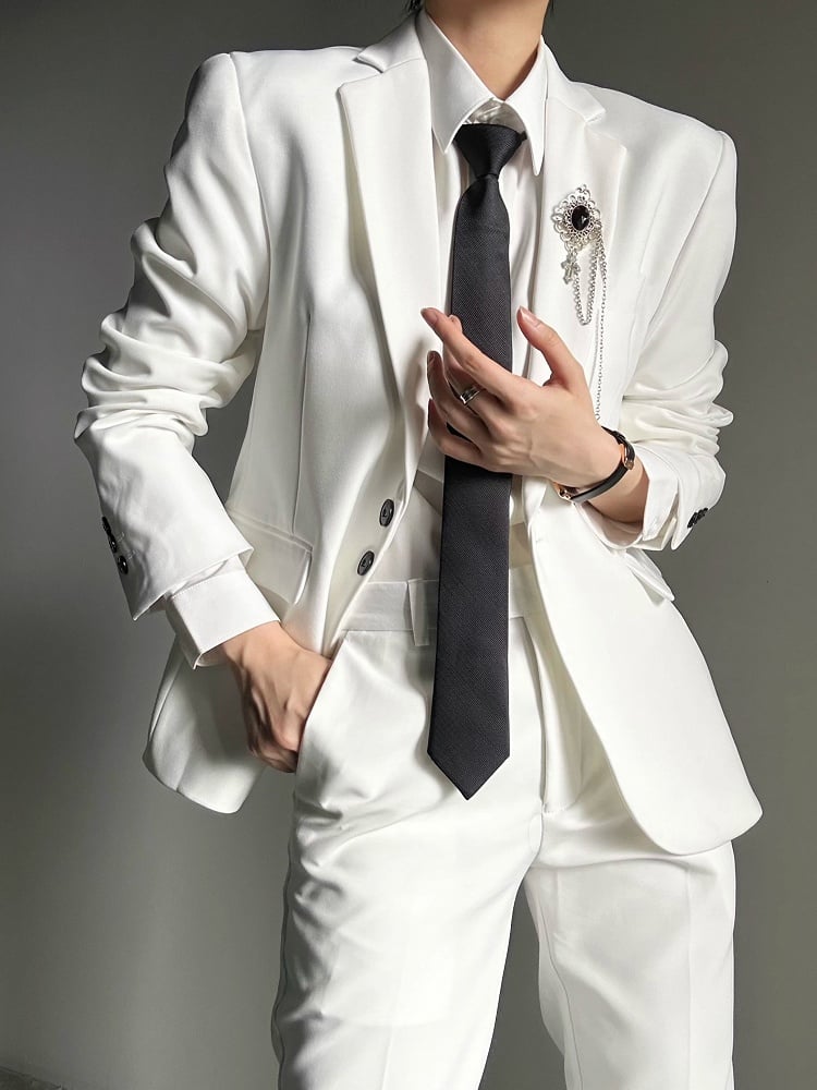 Unisex Lolita Lapel Notched with Ouji Buttons Blazer White Black Cuffs
