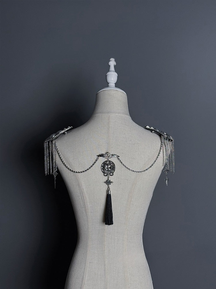 Hanging Tassel Silver with Lolita Chain Back Patch Shoulder Gothic