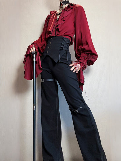 Regal V-Neck Shirt and Corset Pants Set - Shi Zhi Mao