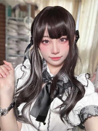 Highlight 65CM Silver Bangs with Wig Black Straight
