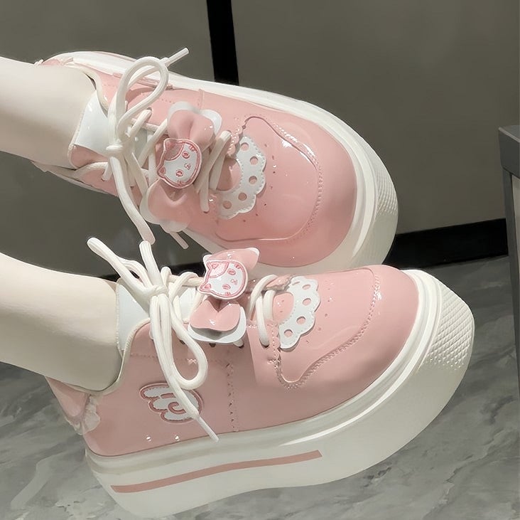 Sweet Platform Light Pink Lolita with Round Style Sneakers in Toe
