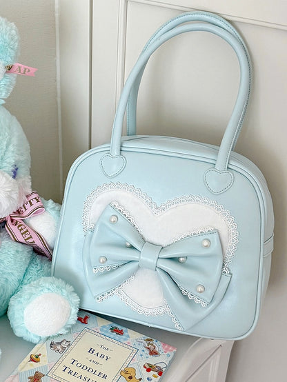 Herz Lolita Süße Hand Plüsch Verziert Bowknot Blau Perlen Tasche