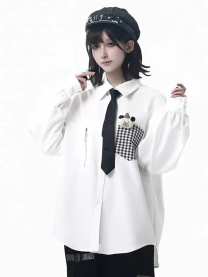 Chemise à carreaux avec poche et accent de fermeture éclair blanche