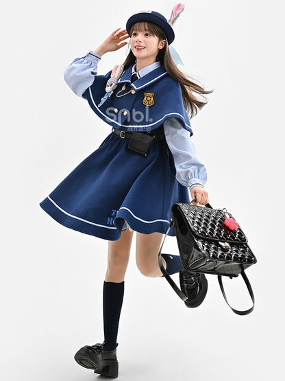 Zootopia Judy Navy Blue Fake Two-piece Preppy Style Dress with Free Waist Bag
