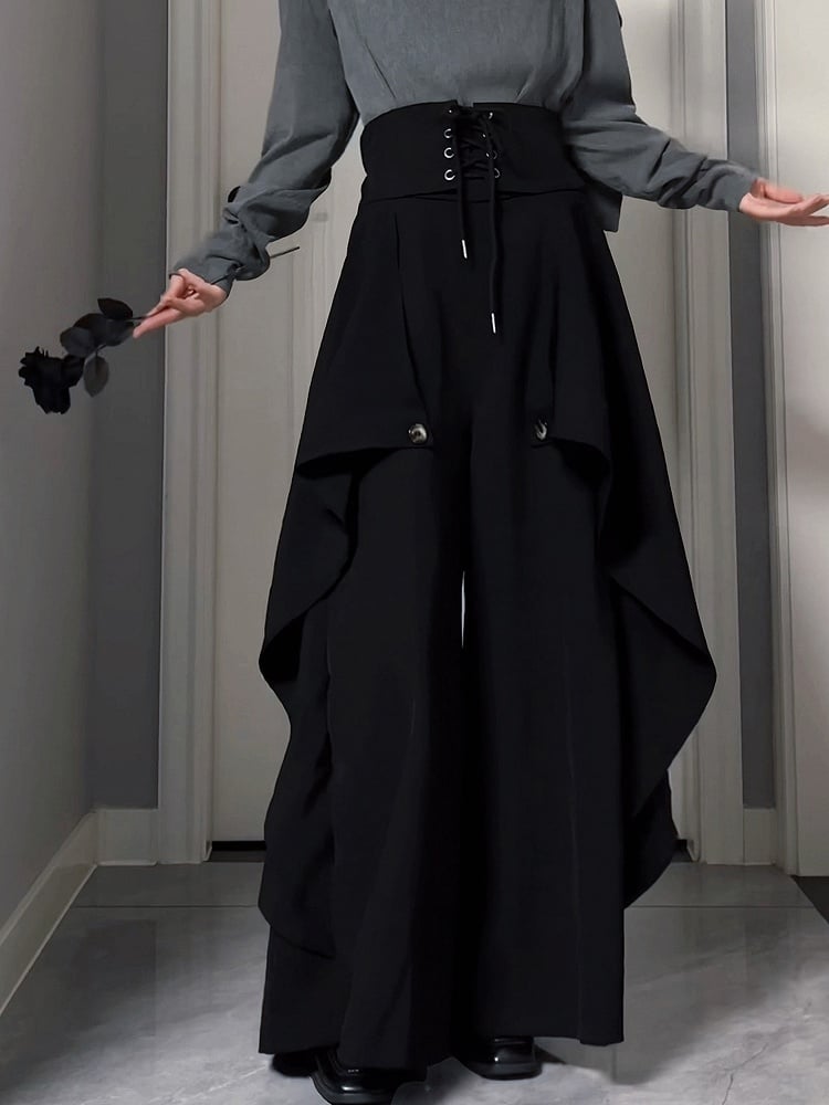 One-piece High Corset Waist with Design Ouji Black Lolita Skort