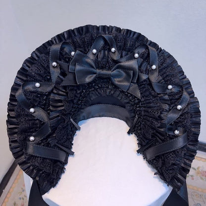 Black with Bead Bonnet Lace Lolita Accents Gothic