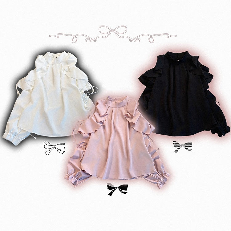 Kei Chiffon | Blouse Cut-Out Flounce Shoulder Seiso Style Jirai