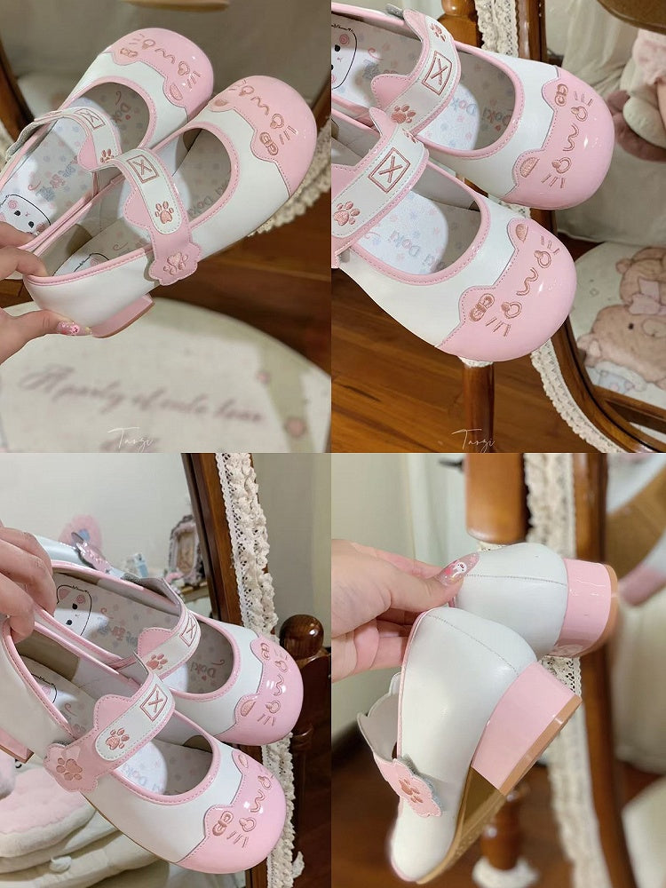 - with Lolita Low Pink PU Round Heels Leather Toe Sweet