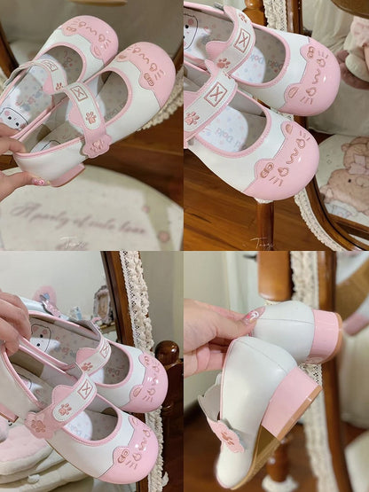 - with Lolita Low Pink PU Round Heels Leather Toe Sweet