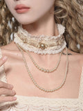 Choker Cream Lace with Bead Detachable Chain