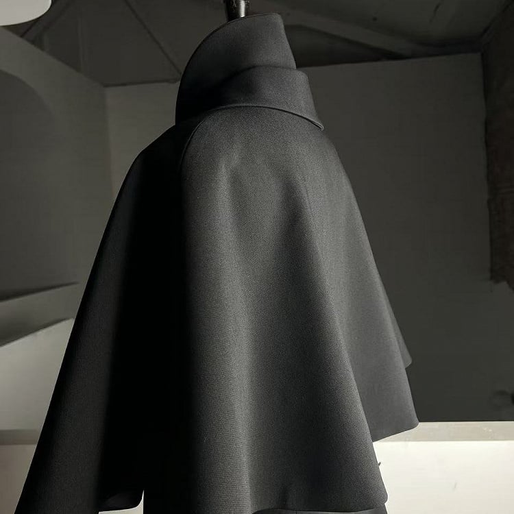 Design / Mantel Schwarz Abnehmbarer Cape Trenchcoat Grau Zweireihig