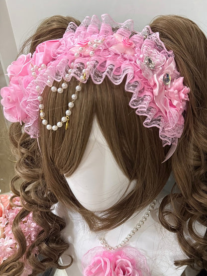 Perlen Charm Design Blumen Haarband Herz Rüschen Rosa Und