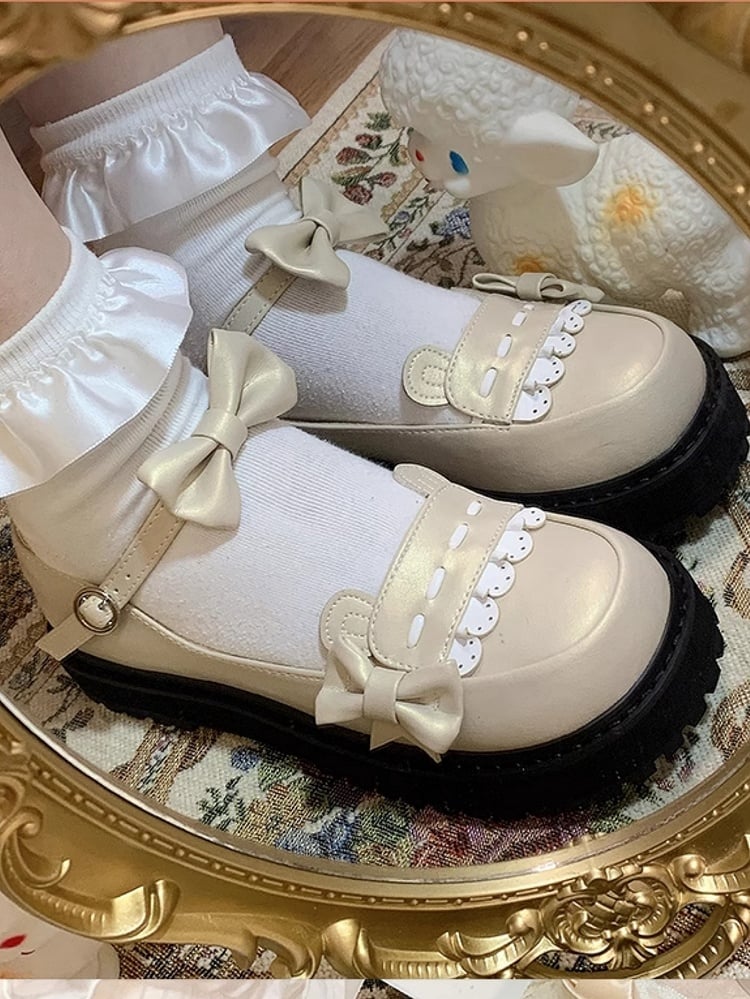 Bow - with Charming Sweet Bear Beige Embellishments Accents Lolita Ear Shoes