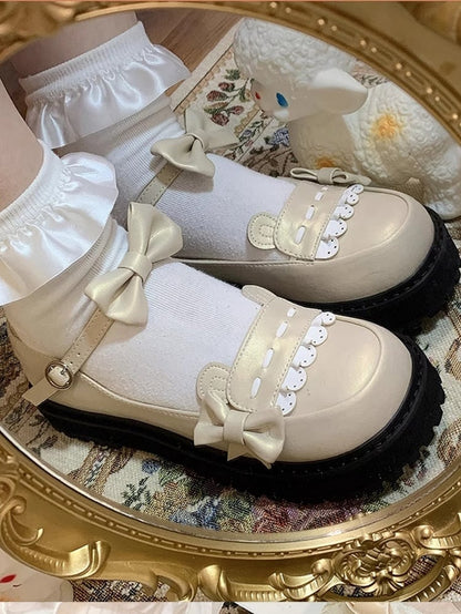 Bow - with Charming Sweet Bear Beige Embellishments Accents Lolita Ear Shoes
