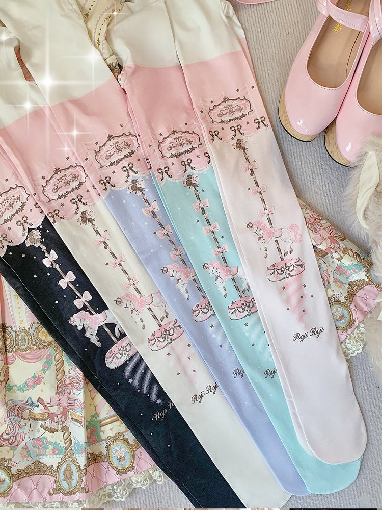 Süße Lolita-Strumpfhose mit Karussell-Print