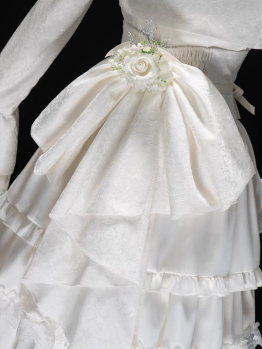 Floral Detachable White Hairclip with Bow Big Jacquard