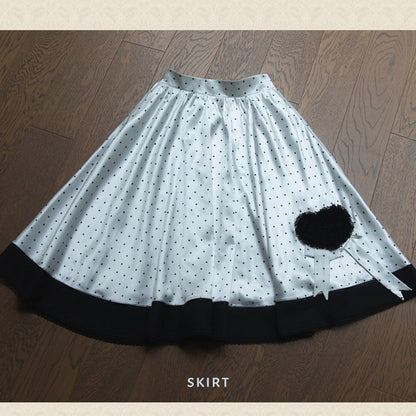 Retro Black Blazer & Polka Dot Skirt Ensemble with Bow Accents and Detachable Collar - Charing Cross