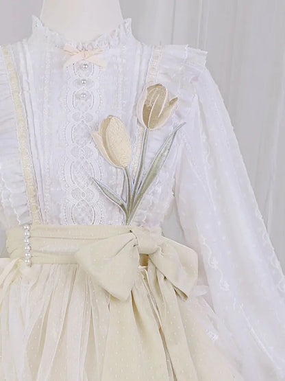 White Embroidery Tulip One Applique and Bodice Piece Yellow