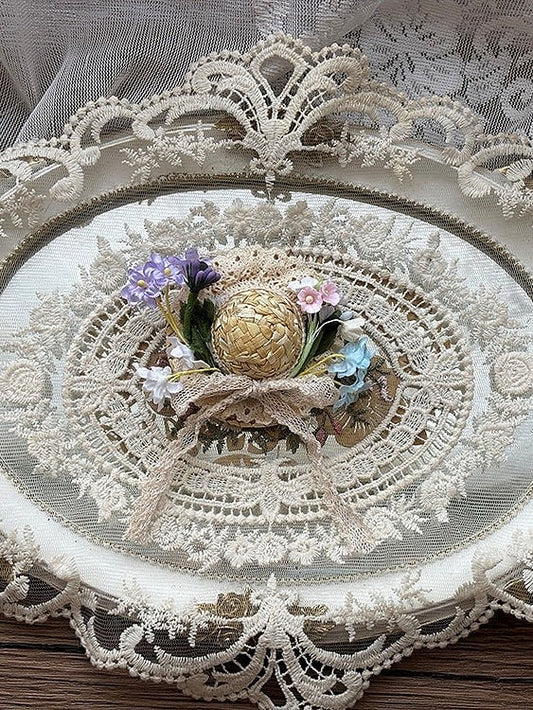 Straw Hat Brooch with Floral Accents - Miss Point