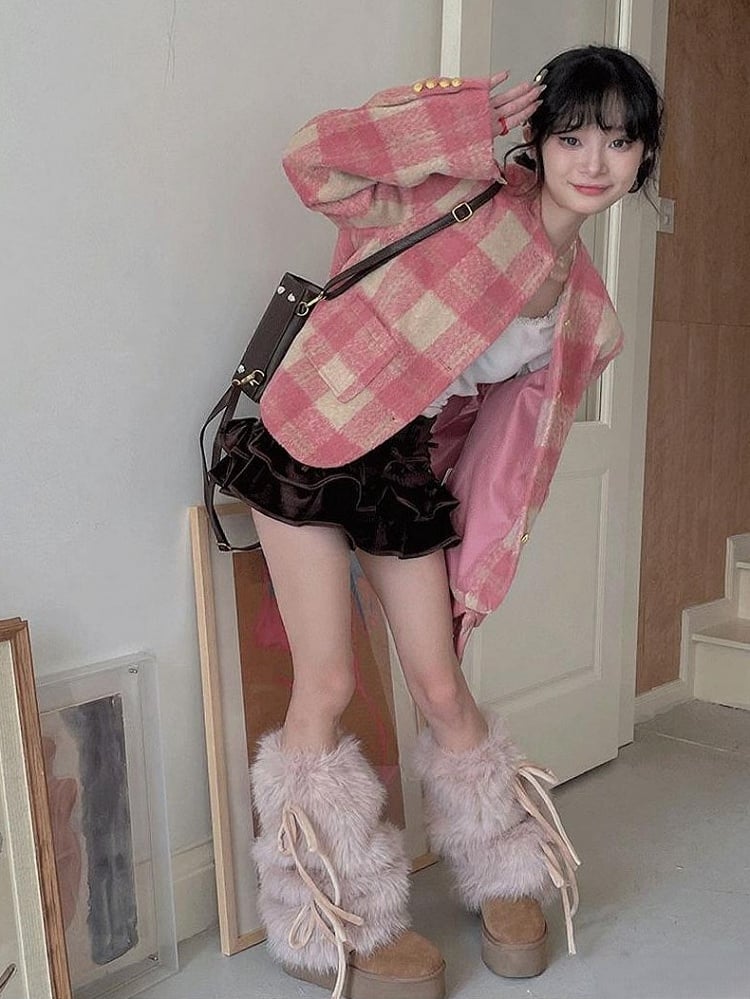 Bows Plush Self-tie 4 Color Options Leg Warmers