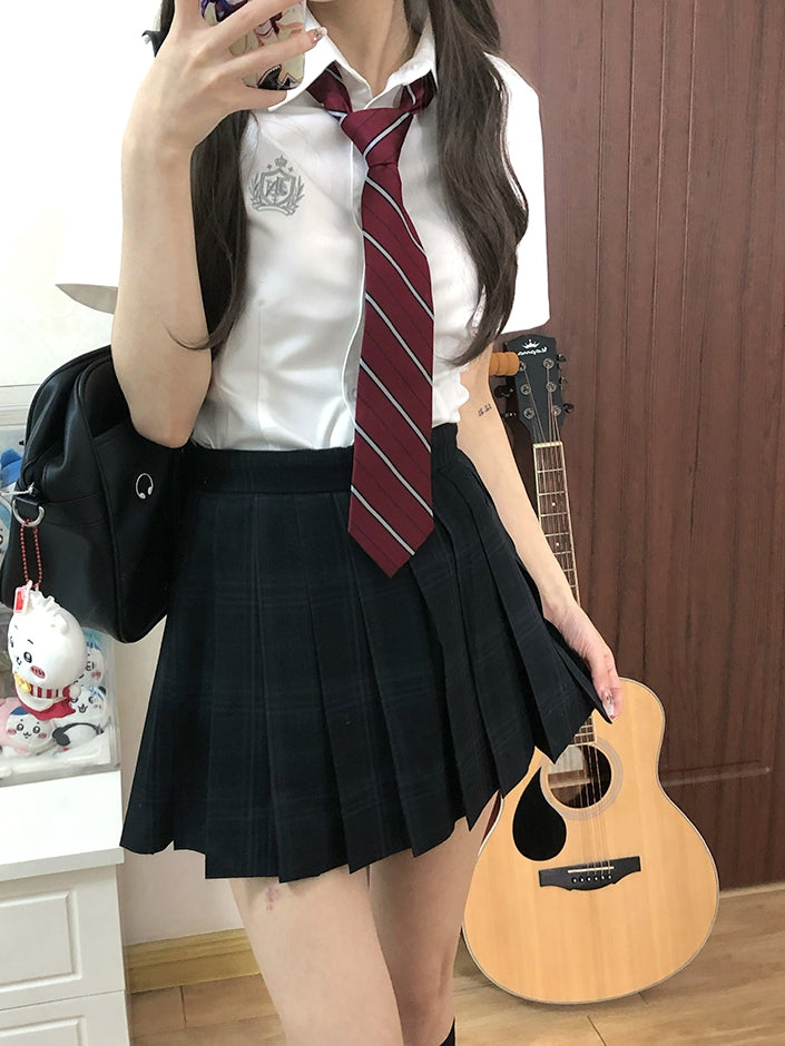 Preppy Embroidered Badge Shirt Short JK Style White Sleeves Uniform