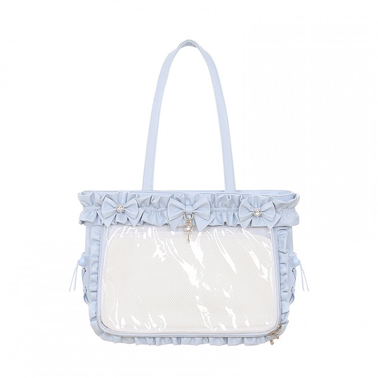 Jirai Blue Leather Capacity in Decor with Large PU / Black Ita Light Multiple - Pink Kei Bag Bow