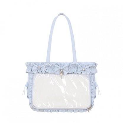 Jirai Blue Leather Capacity in Decor with Large PU / Black Ita Light Multiple - Pink Kei Bag Bow