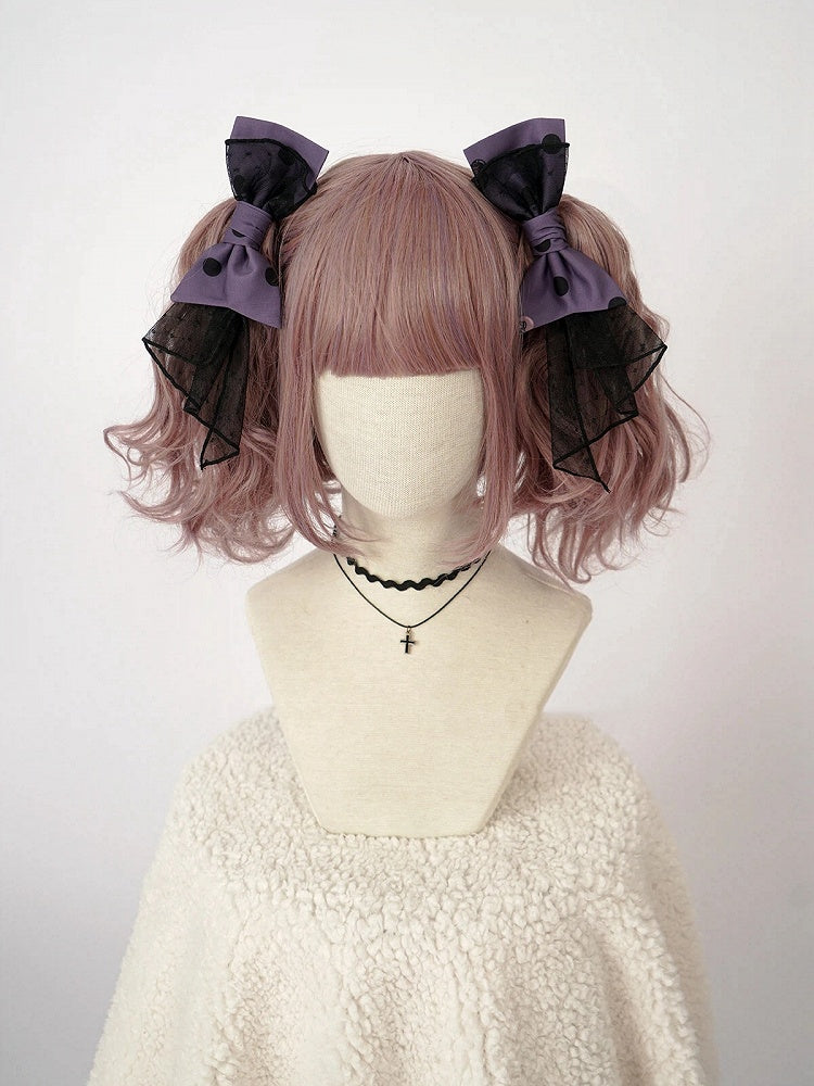 Purple Lolita Polka Dot / Hairclip Bowknot Red Pink