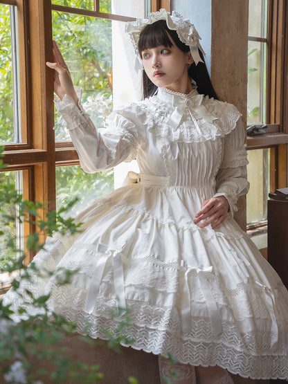 All Short Edward Lolita Neck School Old Dress Cotton White Set OP Sleeves