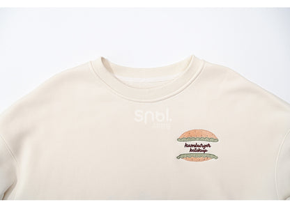 Süße Capybara Burger Applikation Beige Dickes Sweatshirt