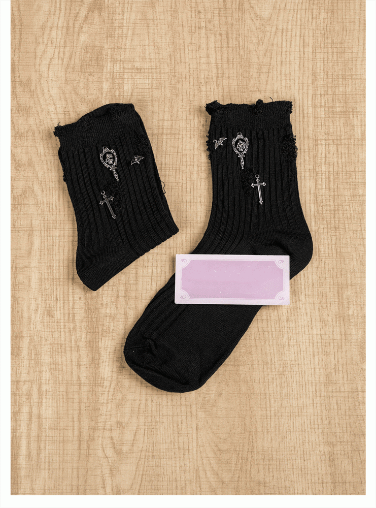 Skeleton with 3 Metal Colors Socks Gothic Ankle