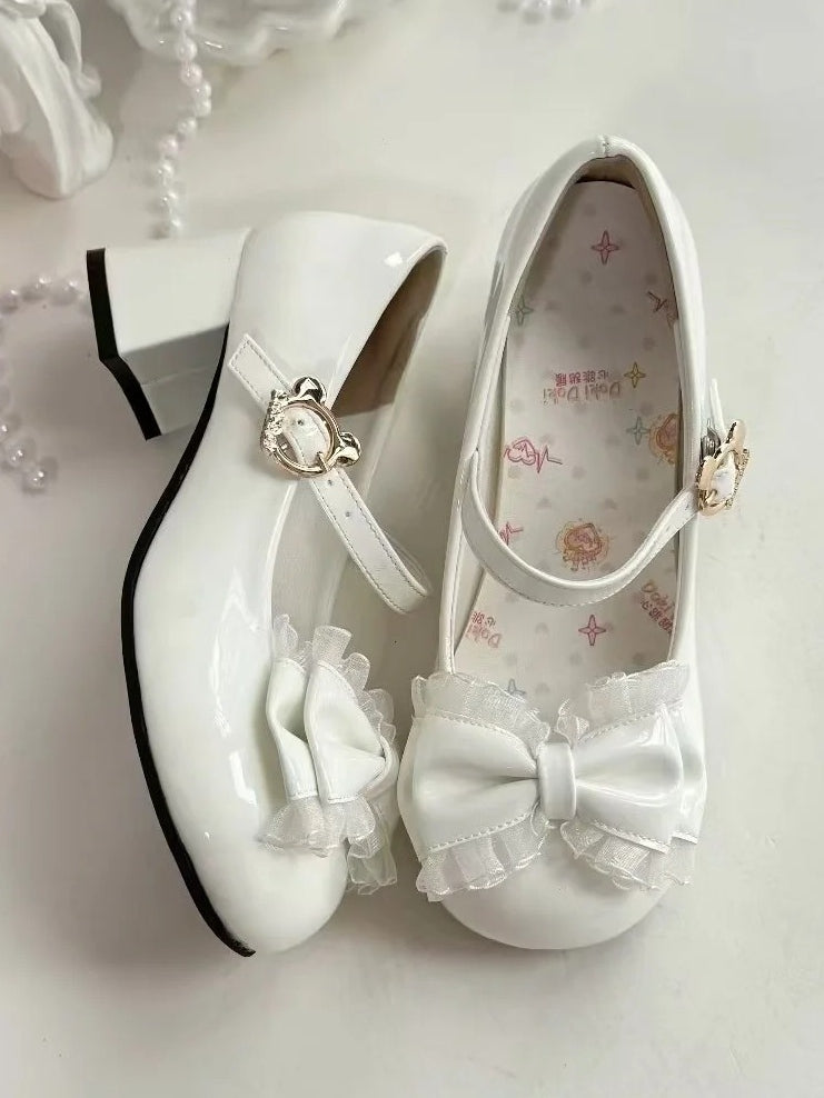 Mary with Round White Janes Bow Sweet Toe Lolita Mid-heel