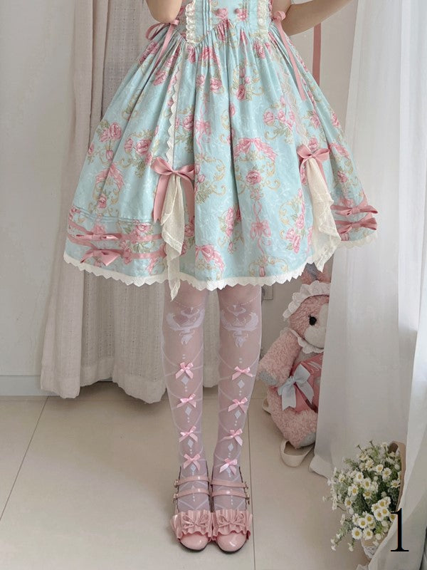 With Black/White/Pink/Blue/Red Lolita Bowknot Options Details Overknee Sweet White/Black Stockings 11