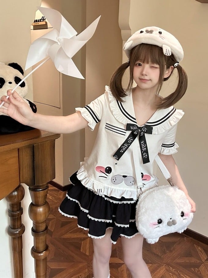 Black Tiered Skirt with Lace Trim - To Alice