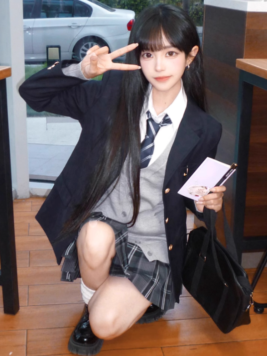 Black Plaid Pleated Uniform 42CM Pattern Skirt JK