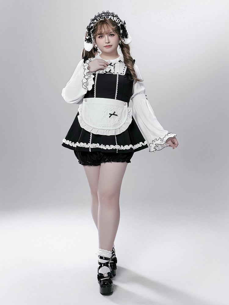 - Baggy Top Jirai Kei Maid-Inspired Black/Pink Three-Piece Set Sleeve
