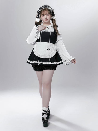 - Baggy Top Jirai Kei Maid-Inspired Black/Pink Three-Piece Set Sleeve